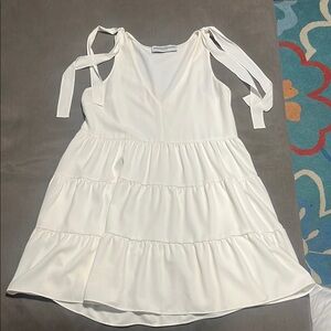 Amanda Uprichard Cream Tiered Dress with Ties at the Shoulder